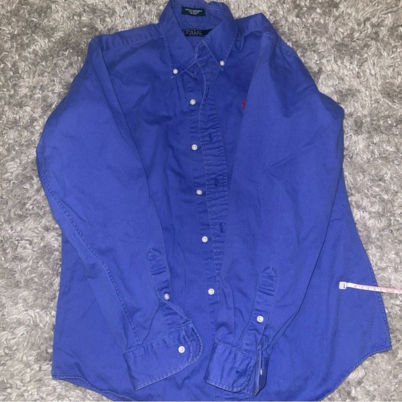 Ralph Lauren Classic Fit Button Down Boys L Navy Shirt Red Pony Long Sleeve - Picture 6 of 9